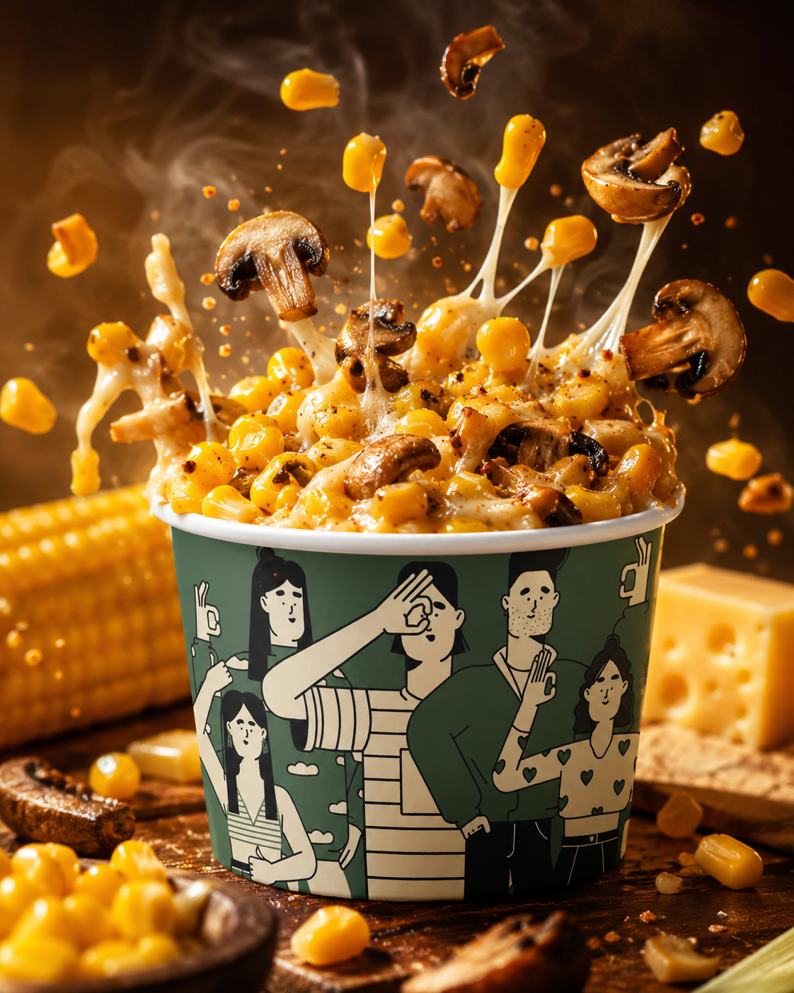 Kornova layers exploding with cheese, corn and mushrooms